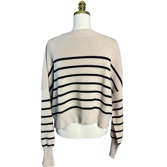 Free People Easy Street Stripe Crop Pullover Large Cream Black  Coastal Preppy - Picture 10 of 16